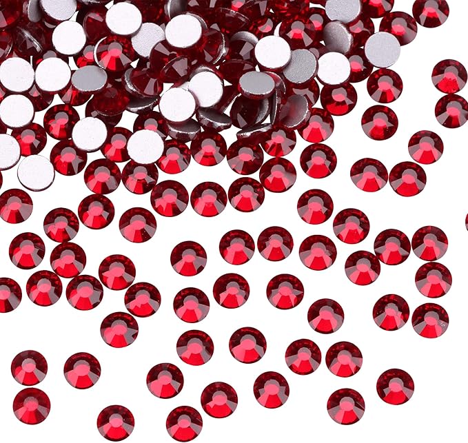 Jollin Glue Fix Crystal Flatback Rhinestones Glass Diamantes Gems for Crafting Nail Art Crafts Decorations Clothes Shoes 8.4mm (ss40 144pcs, Dark Siam)