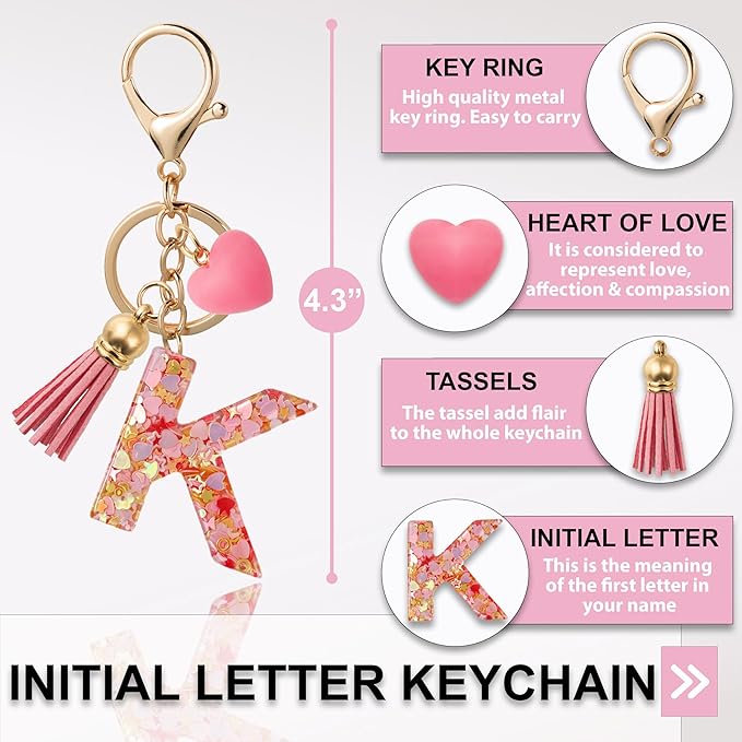 Alphabet Initial Letter Keychain Cute Heart Resin - Letter Keychain for Backpack Charms - Initial Keychains for Women