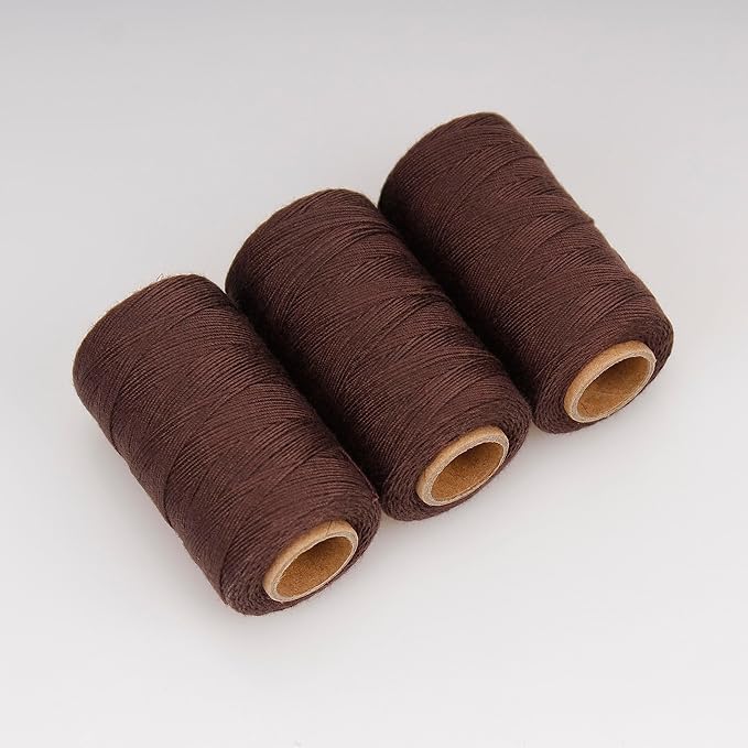 Lusecarl Polyester Thread 110 Yards Each Spool for Hair Extensions 3 Rolls Hair Weave Sewing Threads for Hand Sewing, Hair Extensions, Making Wigs DIY (3 Thread, Brown)
