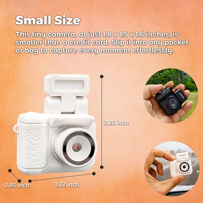 Small Digital Camera Keychain with Flash Light 1080p Tiny Camera Mini Retro Micro 1.4 in LCD Screen 32GB Card Charging Base Compact Portable Recorder for Travel Study Recording (White)