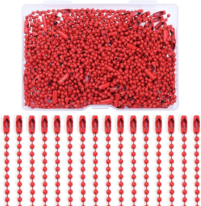 Lemonkey 100Pcs Ball Beads Chains Bulk,Red Keychains Rings Metal Chains,4 Inch Dog Tag Metal Small Chains with Connectors for Hanging Decoration