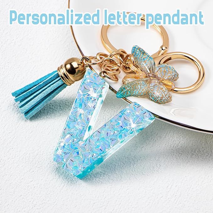 Initial letter Keychains for Women Girls Tassel Butterfly Cute Keychain for Wallet Backpack charm