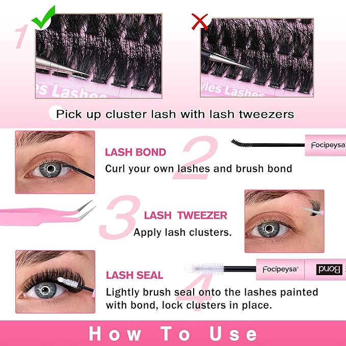 Focipeysa Full Volume Lash Extension Kit 70D 80D 90D Thick Lash Extension Kit 10-18mm Wispy Lash Clusters Individual Lashes Kit with Lash Bond and Seal for DIY Lash Extension at Home