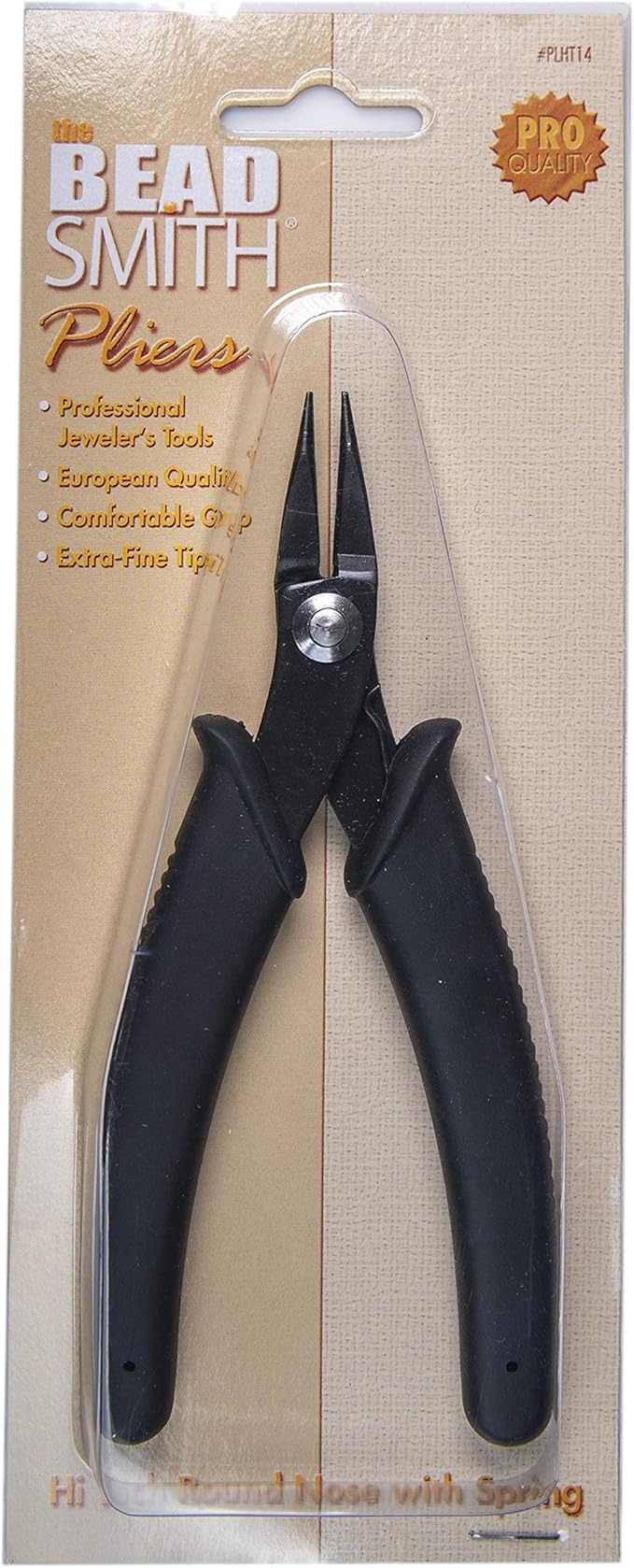 The Beadsmith Hi-Tech Round Nose Pliers, 5.5 inches (140mm) with high Carbon Steel Head, Black Comfort Grip Handle with Spring, Tool for Jewelry Making, Electronics or Micro Mechanics