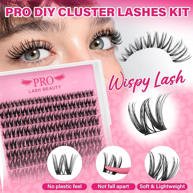 PROLASHBEAUTY Flora Lash Clusters Kit with Lash Bond and Seal Eyelash Applictor Lash Remover DIY Lash Extension Kit for Beginner Waterproof Resuable Eyelash Extensions at Home (Flora,8-18mix)