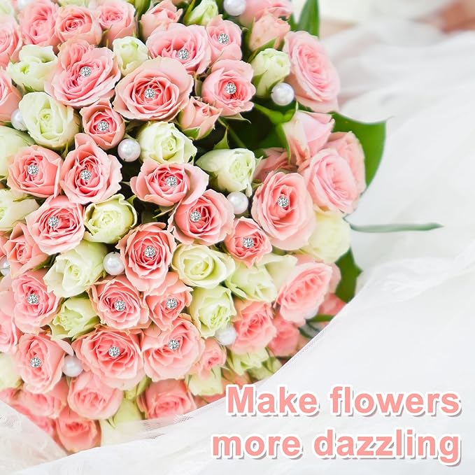 1200Pcs Diamond Pins for Bouquets, Rhinestone Floral Pins for Bouquet Accessories, Crystal Head Pin for Wedding Bouquets, DIY Craft, Floral Arrangements