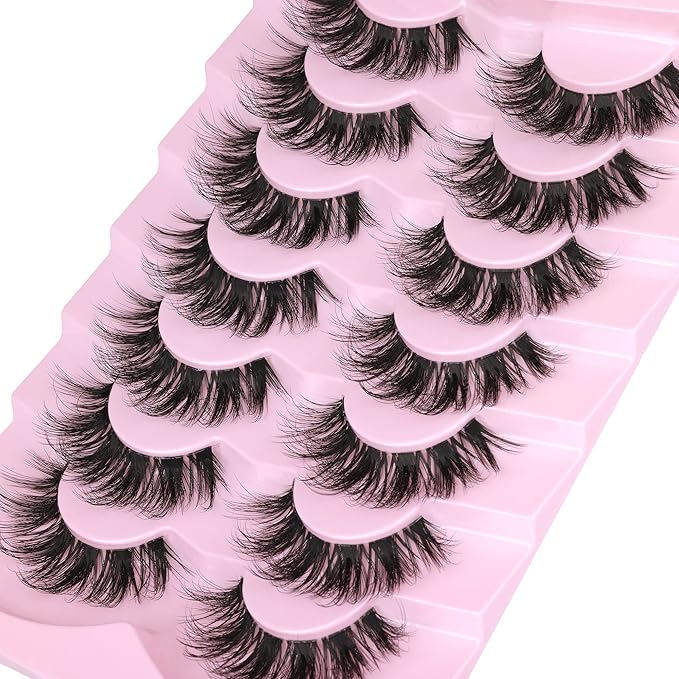 False Eyelashes Clear Band Faux Mink Lashes 18mm Long Dramatic Invisible Wispy Lashes Fake Eye Lashes Pack by Kiromiro