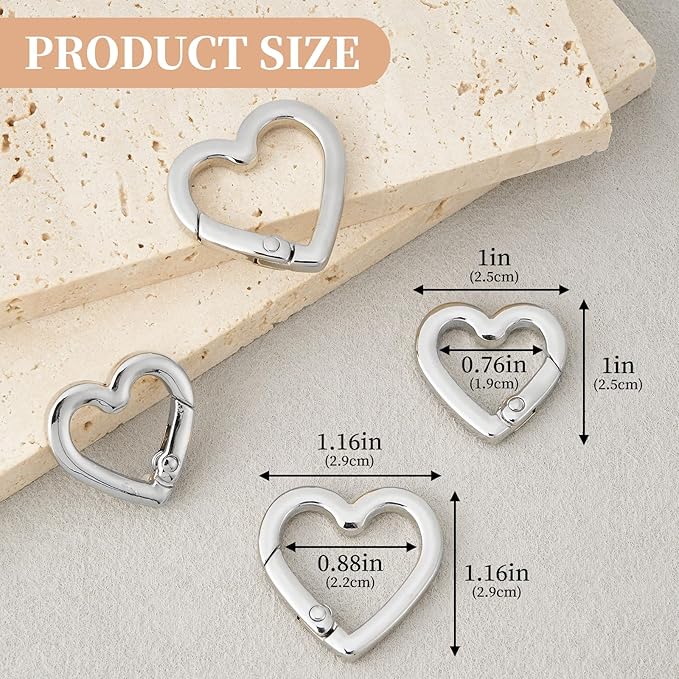 4 Pcs Heart Shaped Keychain Clip, Zinc Alloy Cute Heart Carabiner, Small Craft KeyringSpring Snap Clasp Hook for Camping Hiking Fishing Traveling
