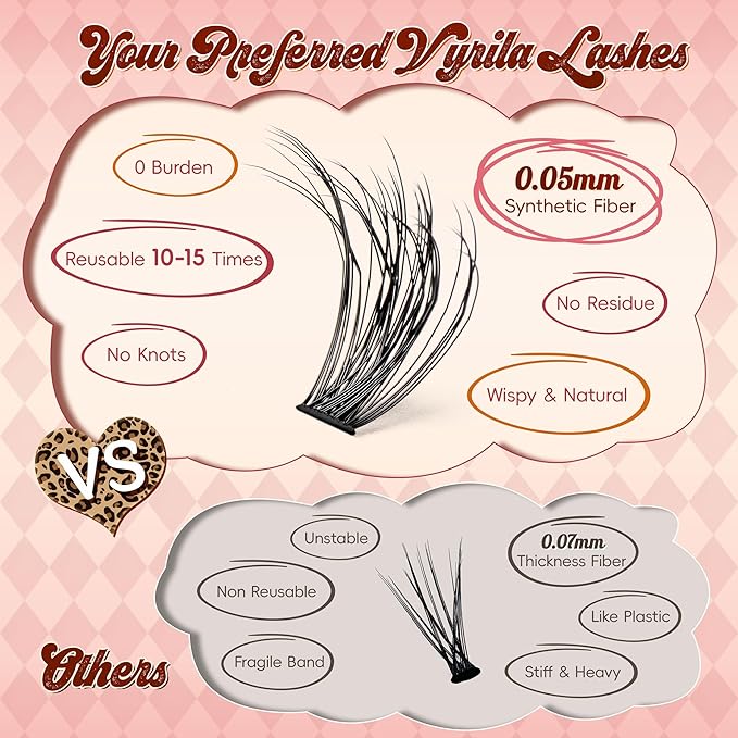 VYRILA Lash Clusters 0.05mm PBT Fiber Eyelash Clusters, 0.3mm Superfine Soft Band C Curl Diy Lash Extension, 160pcs 8-16mm Individual Lashes Clusters Like Eyelash Extensions (40P-C-8-16Mix)
