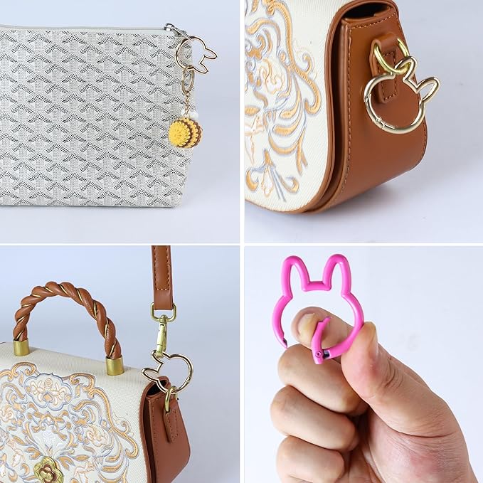 Rabbit Shaped Keychain Clips,Multicolor Carabiner Keychain Clips Aluminum Ring Clips for Keychains, Water Bottle, Bags Fishing Hiking Traveling