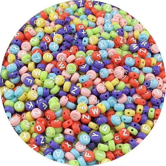 1000pcs Round Letter Beads 4x7mm Acrylic Alphabet Beads Spacer Beads for Jewelry Making Bracelets Necklace Earring Key Chains DIY Craft(A-White Letter Colorful Bead)