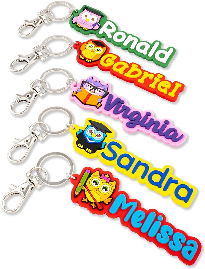 Custom PVC Name Tag, Personalized Keychain, Luggage Tags, Bag Tags for Kids Girls Boys Men Women, Customized Name Keychain, Water Bottle Keychain Tags, Bag Tags, Cute Gifts (Owl)