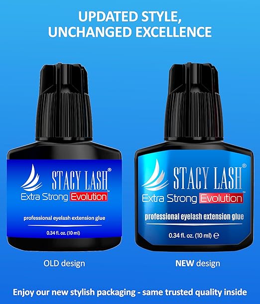 STACY LASH Extra Strong Evolution Eyelash Extension Glue (0.34 fl.oz/10 ml)/1-2 Sec Dry/Retention – 8 Weeks/Professional Supplies/Black Adhesive