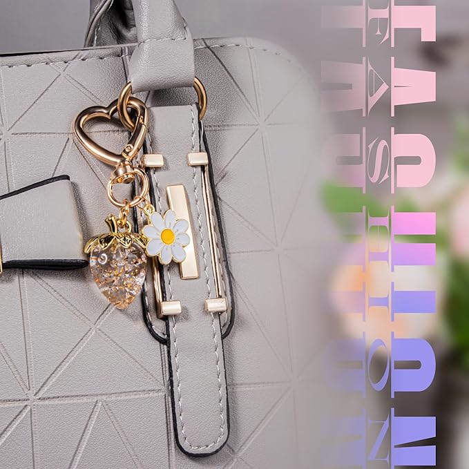 Wikavanli Cute Strawberry Keychain,Bag Charms,Kawaii Heart Flower Daisy Key chains Accessories Decor for Women Girls Purse