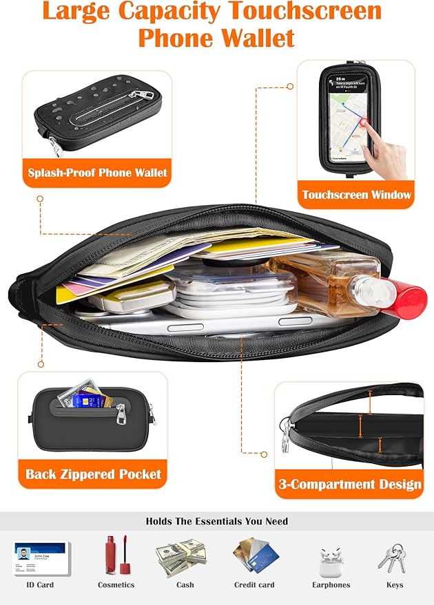 takyu Clip and Go Strap for Phone with Wallet Crossbody, 4-in-1 Adjustable Phone Lanyard with Detachable Wallet Wristlet Strap, Convertible Crossbody Bags with ID Window for Women Travel, Black