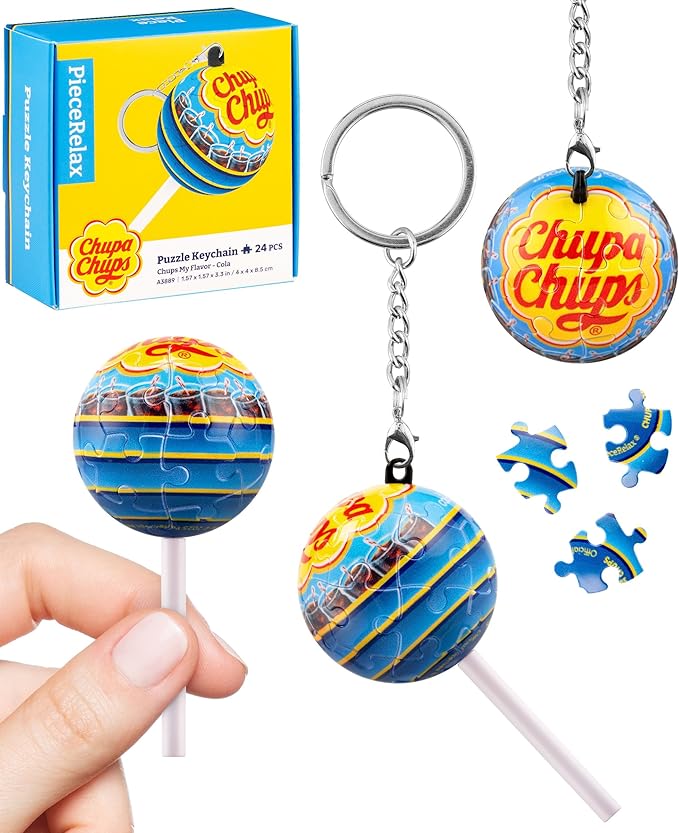 PieceRelax Chupa Chups X 3D Puzzle Keychain 24 Plastic Pieces - Chups My Flavor - Portable Key Ring Unique Gifts