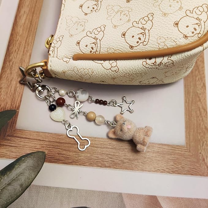 Cute Dog Keychain Fuzzy Dog Puppy Decor Keychain Aesthetic Y2K Bag Charms Stylish Dog Pendant Keychains Accessories