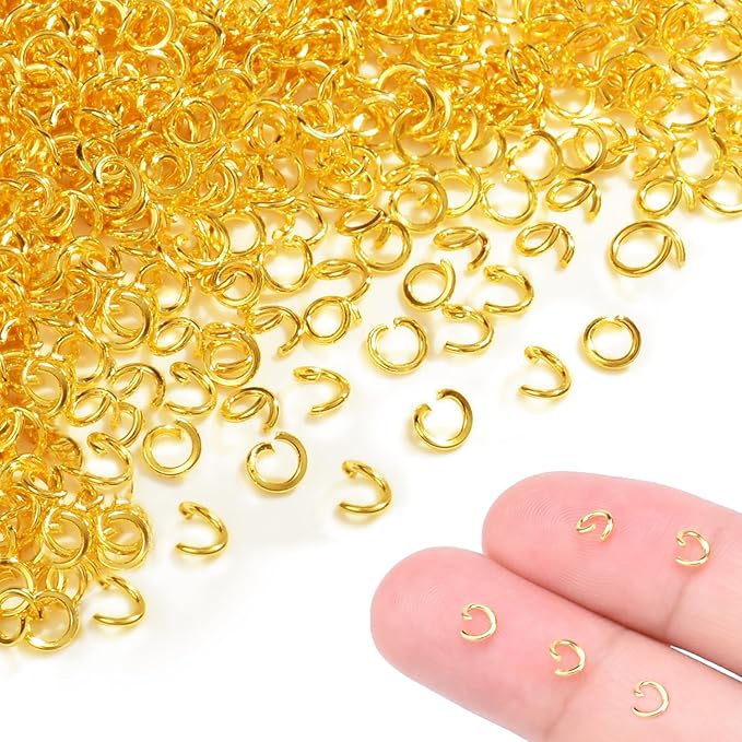 400pcs 5/32" Gold Tiny Jump Rings for Jewelry Making Replacement, Open Jump Ring Metal Jewelry Findings for Bracelets Necklaces Earrings Keychains Connectors Loops Repair Hardware