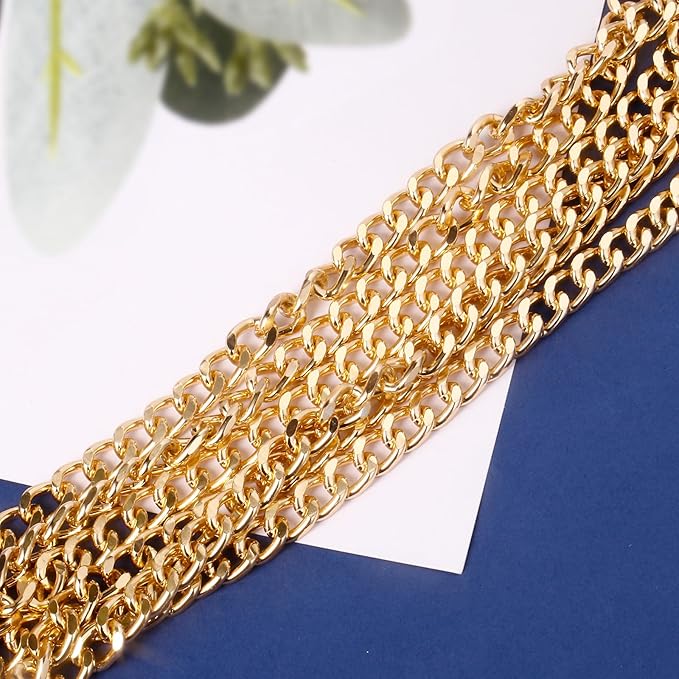 [33ft] Gold Chain for Jewelry Making, 8.3mm Wide Gold Aluminum Curb Link Chain Roll Bulk for DIY Jewelry Making Craft