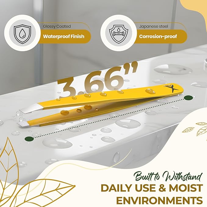 Professional Slant Tip Eyebrow Tweezers for Women & Men – Precision Hair Removal Tool – Stainless Steel Tweezers for Eyebrow Shaping, Facial Hair, Ingrown Hair & Splinter Removal (Golden Glow)
