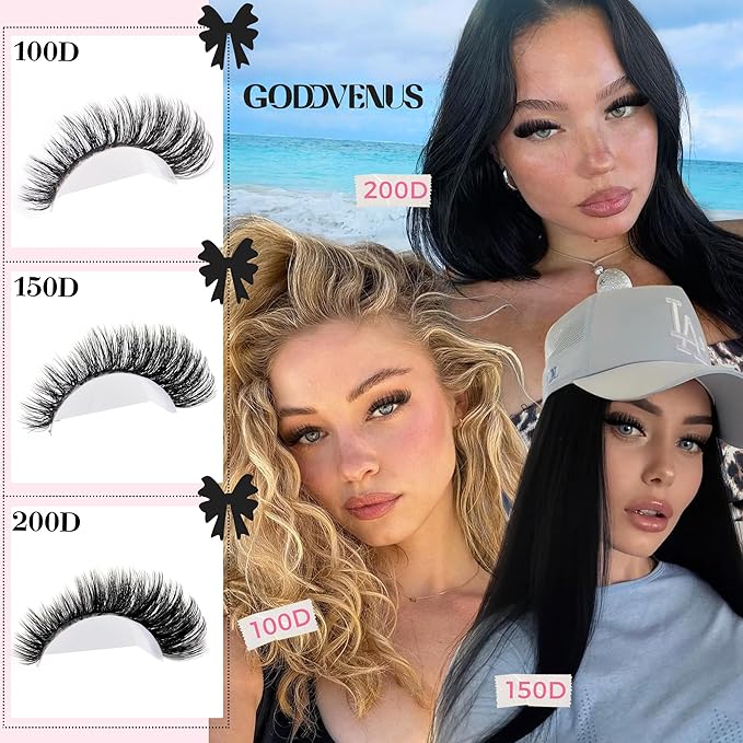 Goddvenus Fluffy Lash Clusters Kit Thick 100-150-200D Volume Eyelash Clusters Kit 10-16mm Wispy Individual Lashes Kit D Curl Cluster Eyelash Extensions 300pcs DIY Lash Extension for Beginners