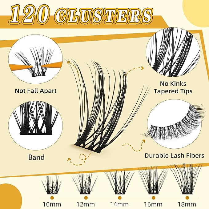Leefrei Eyelash Cluster 10-18mm Wispy Eyelash Clusters D Curl DIY Lash Extension Natural Lash Clusters Individual Lashes (LF03 Lashes Only)
