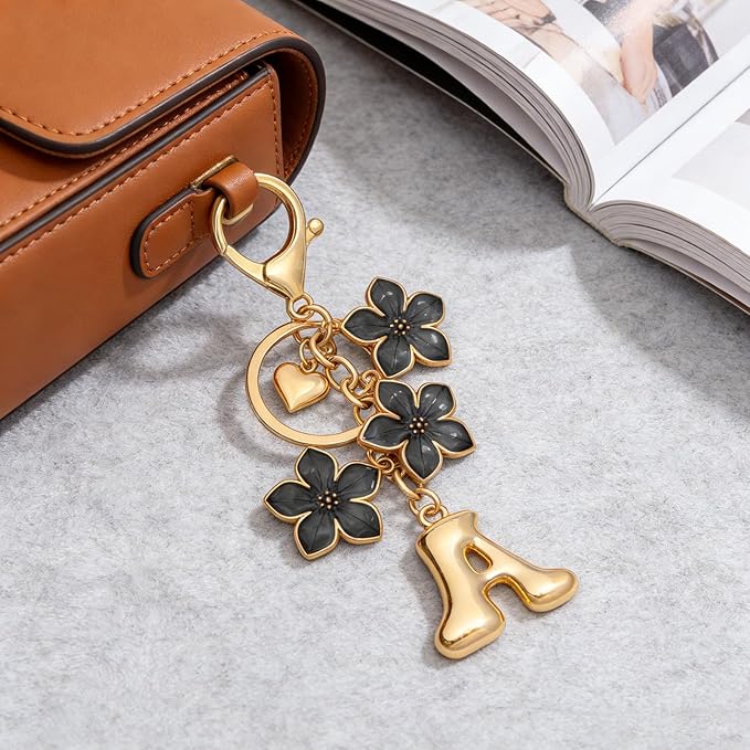 Snycler Bubble Initial Keychain Graceful Flower for bags car remote–A-Z Letter Charms for Women