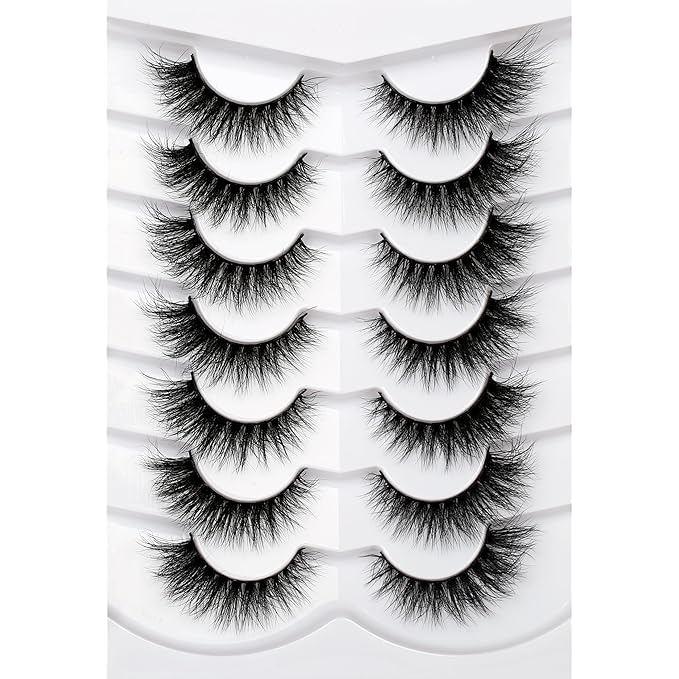 Pooplunch Cat Eye Look Natural Extensions Volume False Eyelashes 16MM Wispy Fluttery Faux Mink Lash 8D Fake Eyelashes Strips 7 Pairs Pack