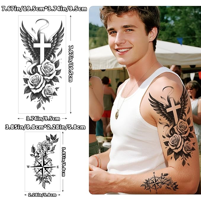 Flowers Temporary Tattoos Adult,92 Sheets Body Art Fake Tattoos Stickers,Rose Tattoos Temporary Realistic for Women Waterproof Long-Lasting