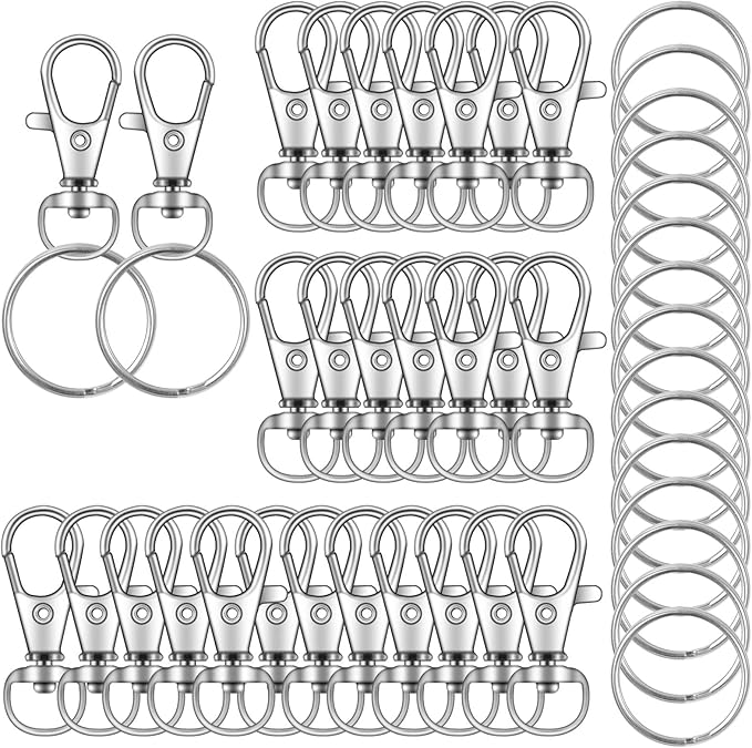 70PCS Swivel Snap Hooks with Key Rings, Metal Lobster Claw Clasp, Keychain Rings for Crafts 1.25inch/32mm