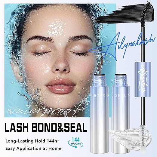 Ailynalash Lash Cluster Glue,Strong Hold Lash Bond and Seal Waterproof,2-in-1 False Eyelash Adhesive for Clusters,Black Long-Lasting 144H Latex-Free,Quick Dry,for DIY Individual Lash at Home(5ml+5ml)