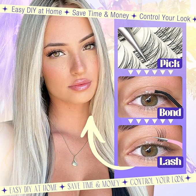 Natural Lash Clusters Wispy Eyelash Clusters Invisible Band Cluster Eyelash Extensions C Curl Individual Lashes 10-16mm DIY Cluster Lashes with Wide Clear Band for Easy Quick Application by Yawamica