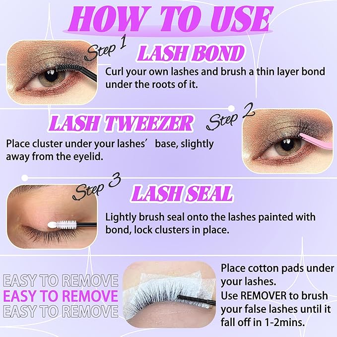 Wispy Natural Lash Clusters Kit Natural Lash Invisible Lash Band Cluster Eyelash Extensions Kit 8-16mm Individual Lashes Extension DIY D Curl Eyelash with Waterproof Clear Lash Band Clusters