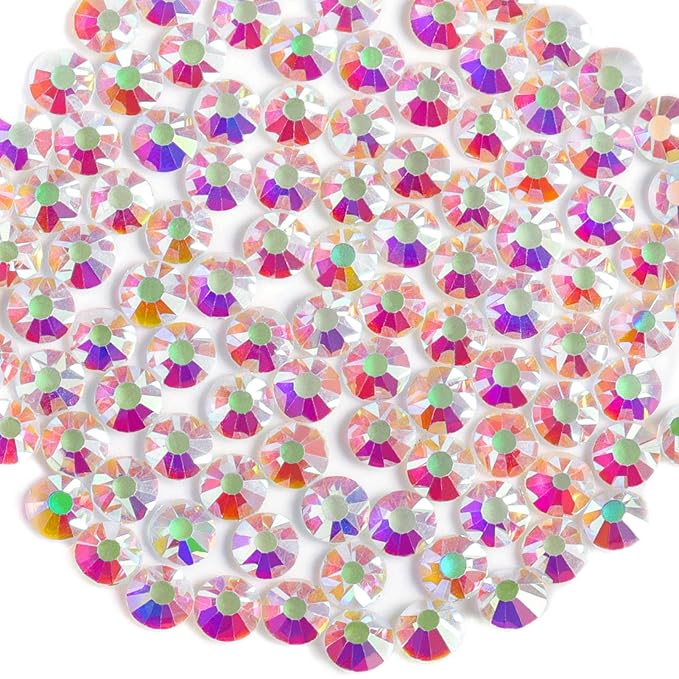 Beadsland Flat Back Crystal Rhinestones Round Gems for Nail Art and Craft Glue Fix, Transparent AB, 7.0-7.3mm, SS34/288pcs