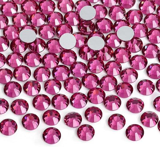 Glue Fix Crystal Flatback Rhinestones Glass Diamantes Gems for Crafting Nail Art Crafts Decorations Clothes Shoes 2.8mm (ss10 2880pcs, Fuchsia)