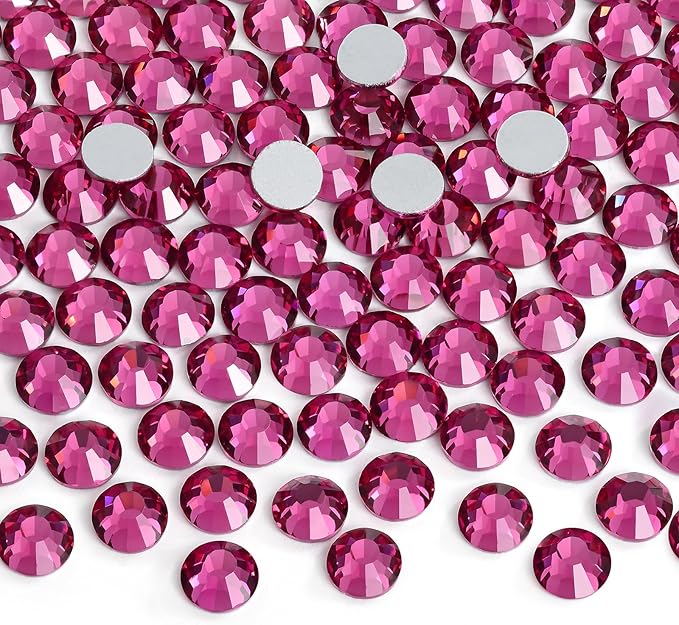 Glue Fix Crystal Flatback Rhinestones Glass Diamantes Gems for Crafting Nail Art Crafts Decorations Clothes Shoes 1.6mm (ss4 2880pcs, Fuchsia)