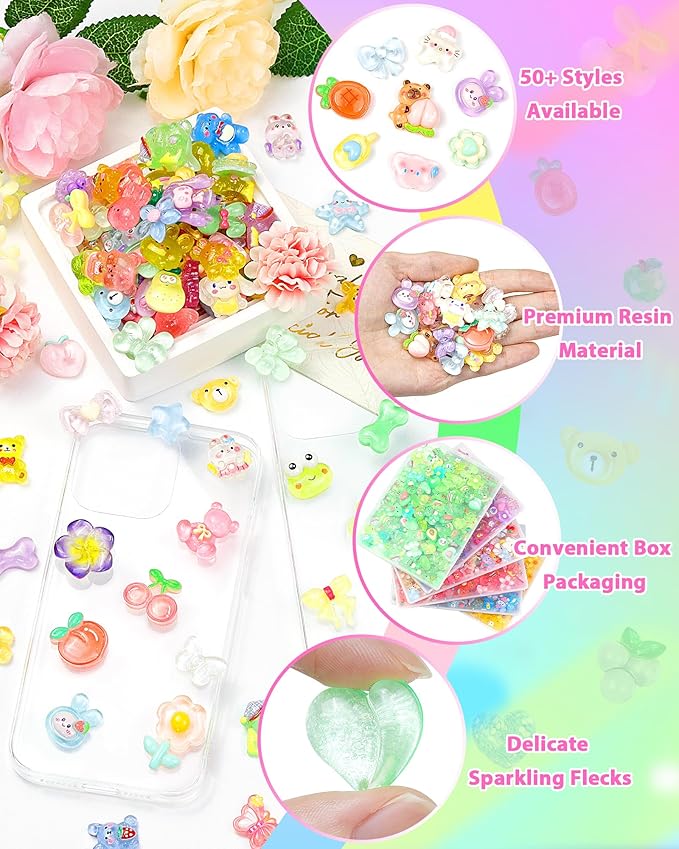 100PCS FIVEIZERO Cute Slime Charms Bulk Set – Kawaii Flatback Resin Charms for Crafts, Mini Decoden Acrylic Embellishments for Phone Junk Cases, Scrapbooking & DIY Decoration (Multicolor)