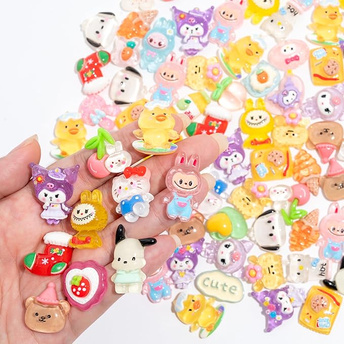Charms 100PCS Mixed Kawaii Flatback Resin Charms for Crafts, Cabochon for DIY Projects, Slime Charm, Resin Art, Scrapbooking, Phone Case & Accessories (Multicolor)