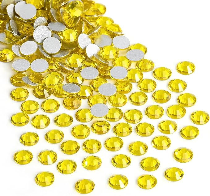 Jollin Glue Fix Crystal Flatback Rhinestones Glass Diamantes Gems for Crafting Nail Art Crafts Decorations Clothes Shoes 4.8mm (ss20 1440pcs, Citrine)
