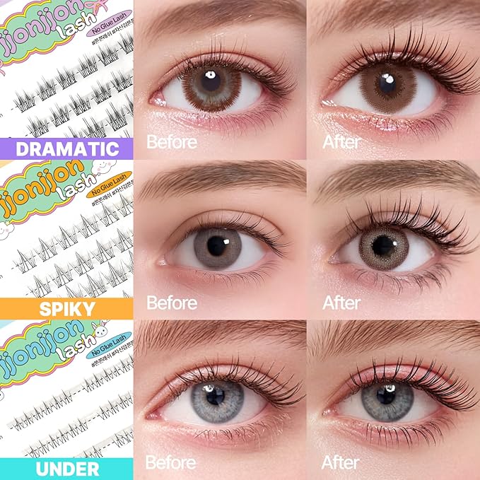 CLIONE PRIME Korean Self Adhesive Lash Clusters Dramatic Look No Glue Press On Pre Bond Lash Clusters Fluffy Self Adhesive False Eyelashes No Glue Needed Reusable Wispy Eyelash Extensions