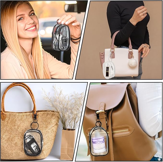 Teaaha Clear Makeup Bag for Women, 3 Pack Black/White Mini Waterproof Make up Cosmetic Pouch Keychain Organizer, See-Through Travel Zipper Bags for Toiletry, Carry-On Travel Accessories Essentials