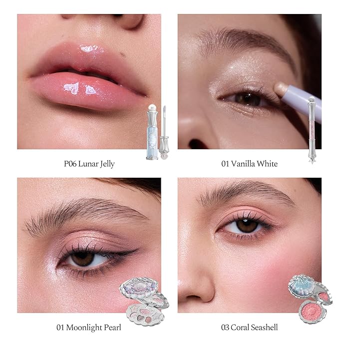 Flower Knows Shell’s Jewel 13-Piece Makeup Gift Box Set,Lip Gloss×2+Blush×1+ Eyeshadow Palette×1+Highlighter×3+Hand Mirror×1+Hair Clip×1+Mini Powder Puff×1+Blush Brush×1+Eyeshadow Brush×1+Gift Box×1