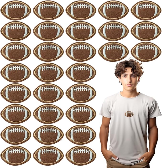 WILDREEDS 30pcs Iron on Football Patches, Embroidered Appliques Patch for Sport Cap Shirts Jackets Hats Jeans Shoes Bags
