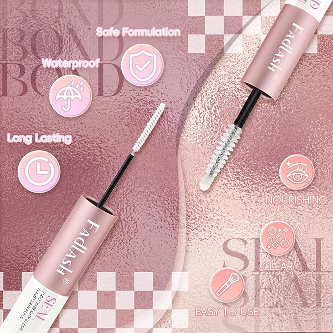 FADLASH Lash Bond and Seal Kit 2 Pcs Bond and Seal Lash Glue for Eyelash Clusters Waterproof Lash Clusters Glue Clear Stong Hold Long Lasting (12ml)