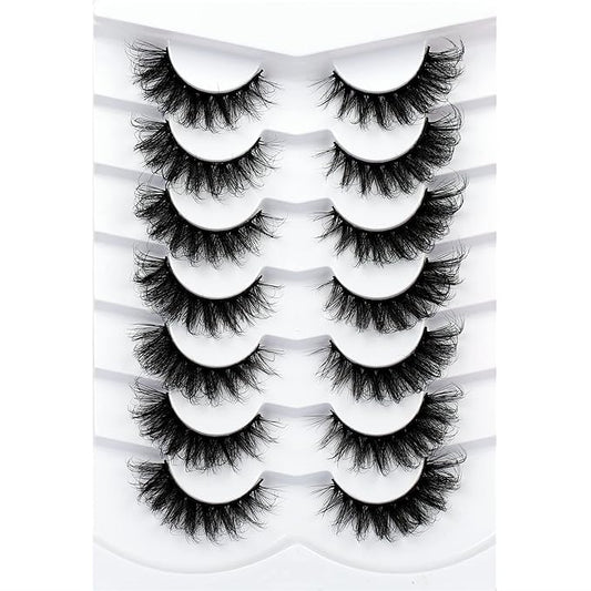 Pooplunch False Eyelashes Cat Eye Lashes Russian DD Curly Extension Volume Foxy Eye Lifting Look Wispy Soft Faux Mink Fake Eyelash Strips 7 Pairs Pack