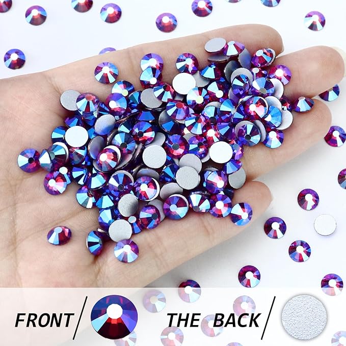 Flatback Crystal Rhinestones Round Gems for Nail Art and Craft Clothes Glue Fix, Fucshia AB (1.5-1.7mm) SS4/1440PCS