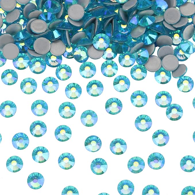 Hot Fix Crystal Flatback Rhinestones Glass Diamantes Gems 8.4mm(40ss 144pcs, Aquamarine AB)