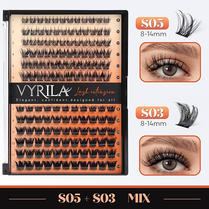 Lash Clusters-VYRILA 0.07mm Wispy Eyelashes C Curl Eyelash Clusters 8-14mix Individual Lashes Extension DIY at Home (S03+S05 138pcs-8-14mix)