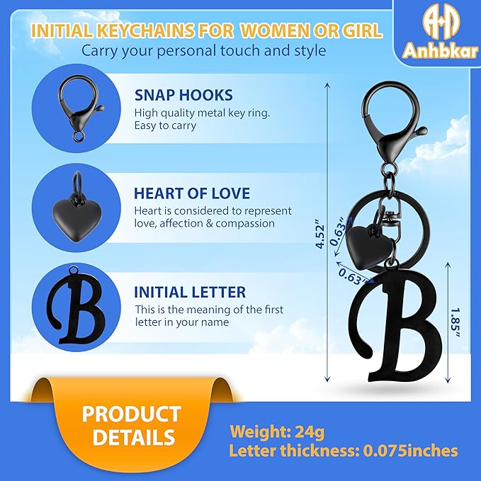 A-Z Heart Initial Letter Keychain, Stainless Steel Alphabet Charm for Handbags, Gift for Women and Girls