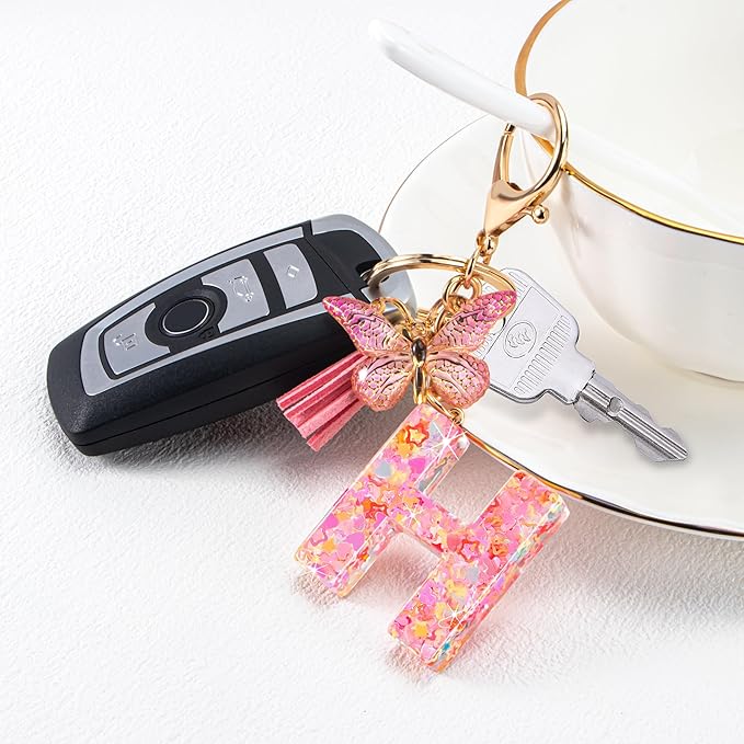 Initial letter Keychains for Women Girls Tassel Butterfly Cute Keychain for Wallet Backpack charm